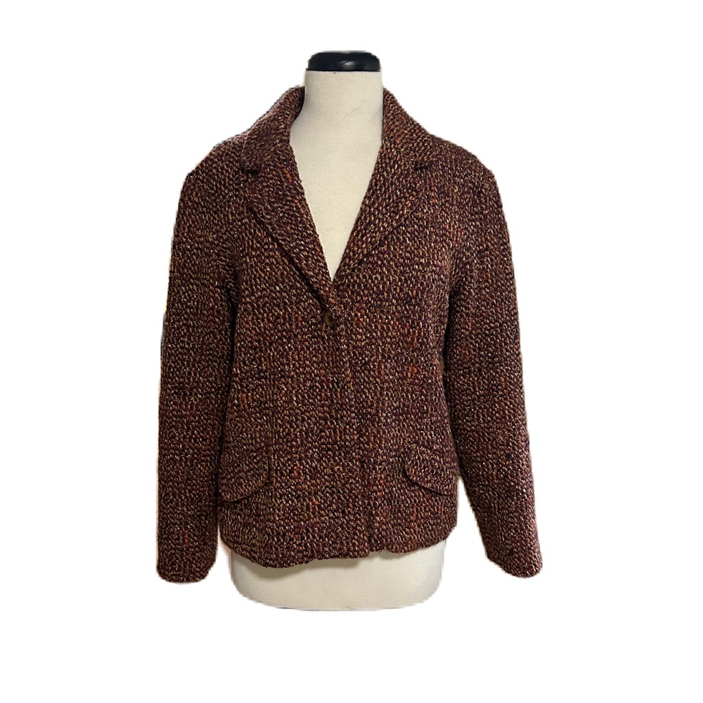 J Jill Tweed Blazer Sz 12 Wool Blend Jacket Blazer Office Career Workwear Brown - Picture 1 of 5